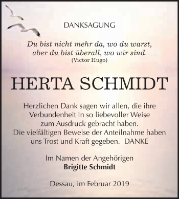 Traueranzeige von Herta Schmidt von WVG - Wochenspiegel Dessau / Köthen