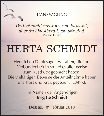 Traueranzeige von Herta Schmidt von Mitteldeutsche Zeitung Dessau-Roßlau