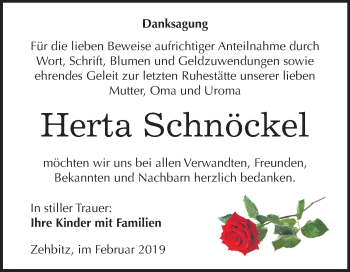 Traueranzeige von Herta Schnöckel von Mitteldeutsche Zeitung Köthen