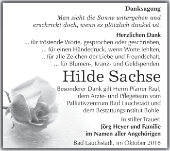 Traueranzeige von Hilde Sachse von Super Sonntag Merseburg