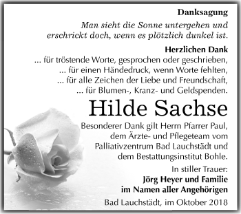 Traueranzeige von Hilde Sachse von Mitteldeutsche Zeitung Merseburg/Querfurt
