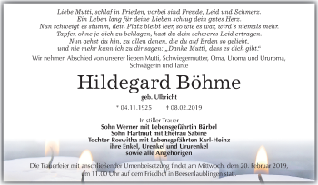 Traueranzeige von Hildegard Böhme von Mitteldeutsche Zeitung Bernburg