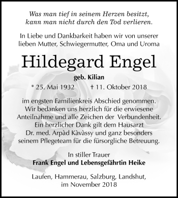Traueranzeige von Hildegard Engel von Mitteldeutsche Zeitung Zeitz