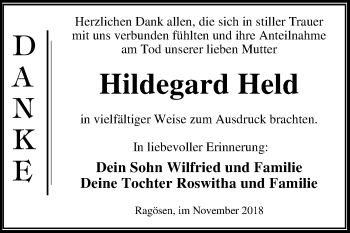Traueranzeige von Hildegard Held von WVG - Wochenspiegel Dessau / Köthen