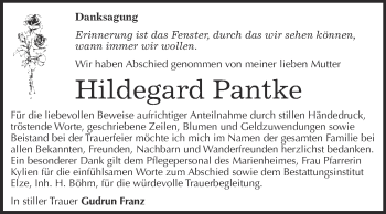 Traueranzeige von Hildegard Pantke von WVG - Wochenspiegel Dessau / Köthen