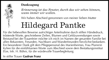 Traueranzeige von Hildegard Pantke von Mitteldeutsche Zeitung Dessau-Roßlau