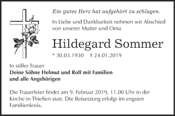 Traueranzeige von Hildegard Sommer von WVG - Wochenspiegel Dessau / Köthen