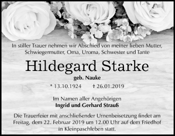 Traueranzeige von Hildegard Starke von Mitteldeutsche Zeitung Köthen