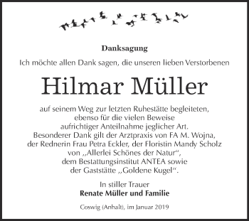 Traueranzeige von Hilmar Müller von Super Sonntag Wittenberg