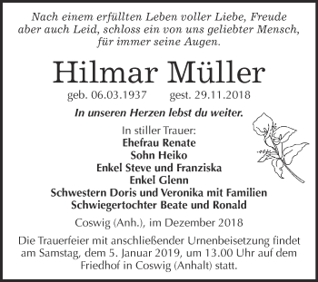 Traueranzeige von Hilmar Müller von Super Sonntag Wittenberg