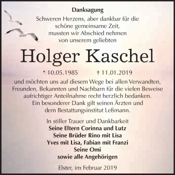 Traueranzeige von Holger Kaschel von WVG - Wochenspiegel Wittenberg