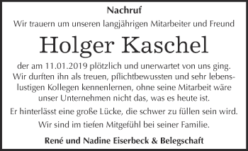 Traueranzeige von Holger Kaschel von Super Sonntag Wittenberg