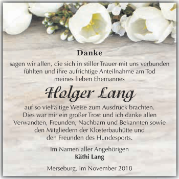 Traueranzeige von Holger Lang von WVG - Wochenspiegel Merseburg
