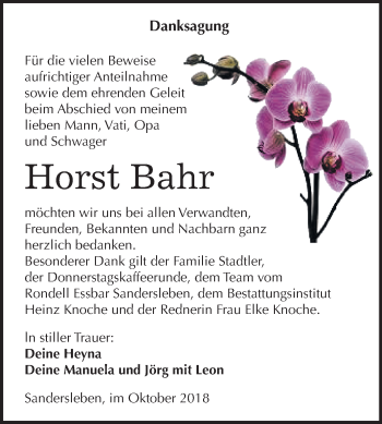 Traueranzeige von Horst Bahr von Mitteldeutsche Zeitung Aschersleben