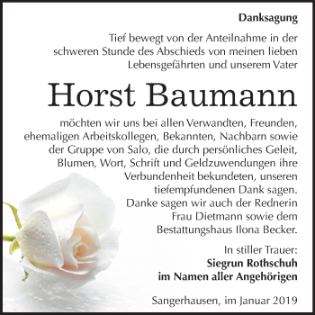 Traueranzeige von Horst Baumann von Mitteldeutsche Zeitung Sangerhausen