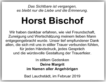 Traueranzeige von Horst Bischof von Mitteldeutsche Zeitung Merseburg/Querfurt