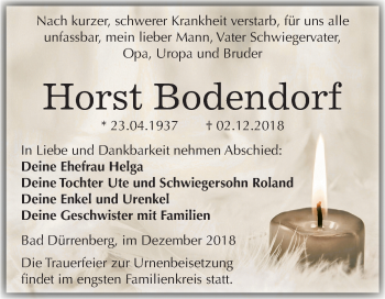 Traueranzeige von Horst Bodendorf von Mitteldeutsche Zeitung Merseburg/Querfurt