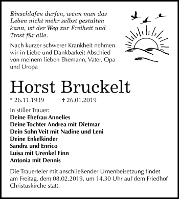 Traueranzeige von Horst Bruckelt von Mitteldeutsche Zeitung