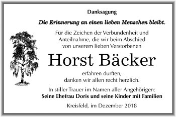 Traueranzeige von Horst Bäcker von Mitteldeutsche Zeitung Mansfelder Land