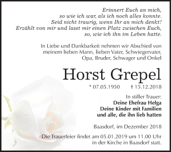 Traueranzeige von Horst Grepel von Mitteldeutsche Zeitung Köthen