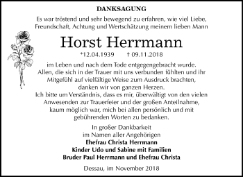 Traueranzeige von Horst Herrmann von Mitteldeutsche Zeitung Dessau-Roßlau