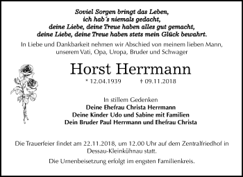 Traueranzeige von Horst Herrmann von Mitteldeutsche Zeitung Dessau-Roßlau