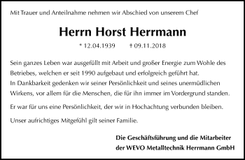 Traueranzeige von Horst Herrmann von Mitteldeutsche Zeitung Dessau-Roßlau