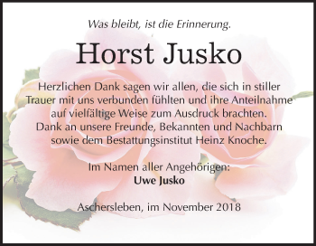 Traueranzeige von Horst Jusko von Mitteldeutsche Zeitung Aschersleben
