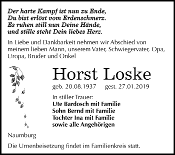 Traueranzeige von Horst Loske von Mitteldeutsche Zeitung