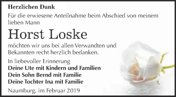 Traueranzeige von Horst Loske von WVG - Wochenspiegel NMB / WSF / ZTZ