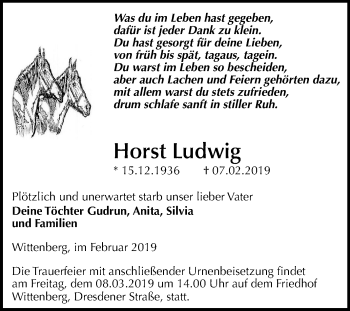 Traueranzeige von Horst Ludwig von Mitteldeutsche Zeitung