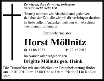Traueranzeige von Horst Möllnitz von Mitteldeutsche Zeitung Dessau-Roßlau