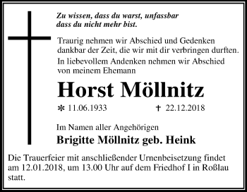 Traueranzeige von Horst Möllnitz von Mitteldeutsche Zeitung Dessau-Roßlau