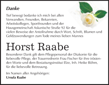Traueranzeige von Horst Raabe von WVG - Wochenspiegel Dessau / Köthen