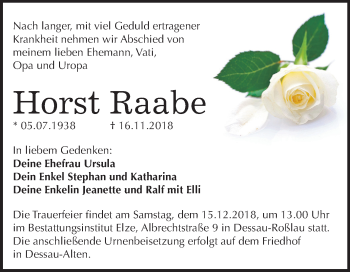 Traueranzeige von Horst Raabe von Mitteldeutsche Zeitung Dessau-Roßlau