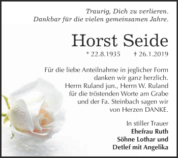 Traueranzeige von Horst Seide von Super Sonntag Bernburg