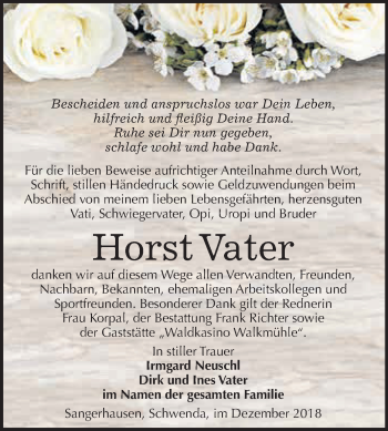 Traueranzeige von Horst Vater von Super Sonntag SGH Mansf. Land