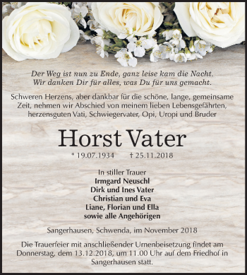 Traueranzeige von Horst Vater von Mitteldeutsche Zeitung Sangerhausen