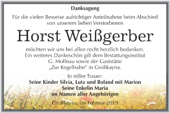 Traueranzeige von Horst Weißgerber von WVG - Wochenspiegel Merseburg