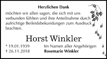 Traueranzeige von Horst Winkler von Mitteldeutsche Zeitung Wittenberg