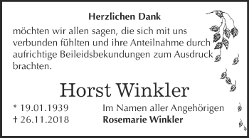 Traueranzeige von Horst Winkler von Super Sonntag Wittenberg
