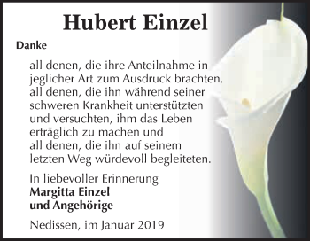 Traueranzeige von Hubert Einzel von Super Sonntag Zeitz