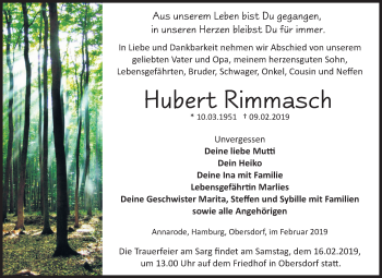 Traueranzeige von Hubert Rimmasch von Mitteldeutsche Zeitung Sangerhausen