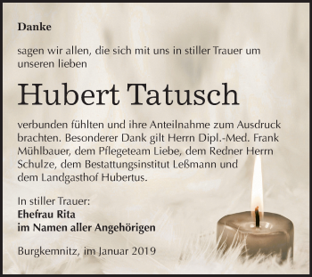 Traueranzeige von Hubert Tatusch von Mitteldeutsche Zeitung Bitterfeld