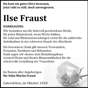Traueranzeige von Ilse Fraust von Mitteldeutsche Zeitung Aschersleben