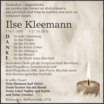 Traueranzeige von Ilse Kleemann von WVG - Wochenspiegel SGH