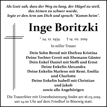 Traueranzeige von Inge Boritzki von Mitteldeutsche Zeitung