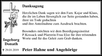 Traueranzeige von Ingeborg Donath von WVG - Wochenspiegel Dessau / Köthen