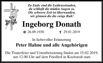 Traueranzeige von Ingeborg Donath von WVG - Wochenspiegel Dessau / Köthen