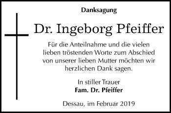 Traueranzeige von Ingeborg Pfeiffer von Mitteldeutsche Zeitung